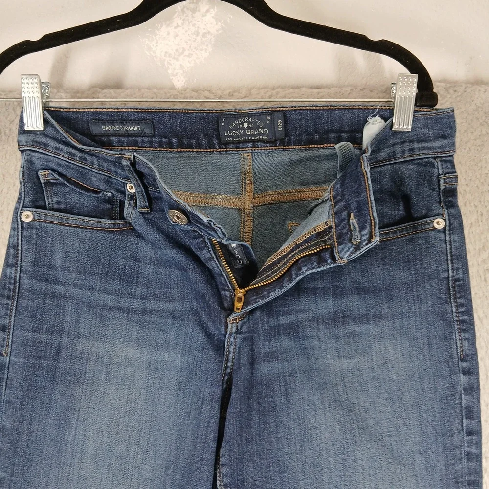 Lucky‎ Brand Brooke Straight Jeans Womens 8/29 Blue Denim Frayed Hem EUC